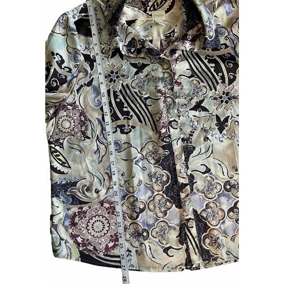 Chico's Sz 4- XL Blouse Floral Art To Wear Button Up Career Closet Staple MINT - Picture 14 of 16